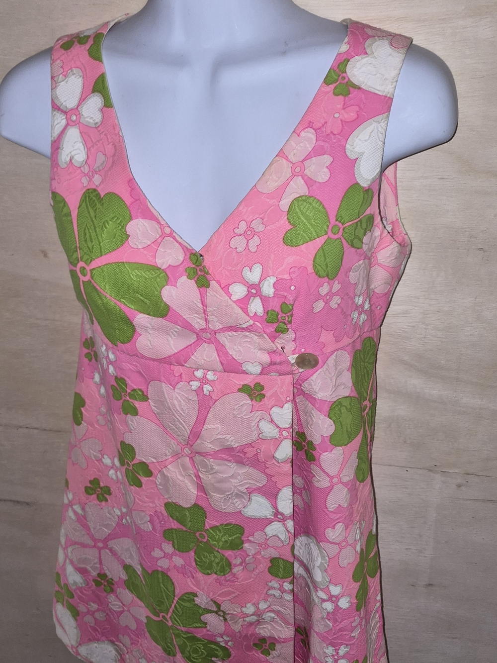 Vintage Floral Mini Dress in Pink & Green Size Small